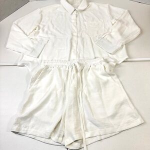 White Button-Up Shirt and Shorts Set